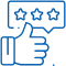 Thumbs up hand with three-star rating badge representing positive dental patient feedback.