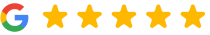 Google logo with five gold stars representing a five-star rating review